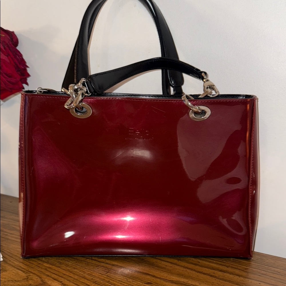 Beijo Red and Black Tote Bag with Glossy Finish